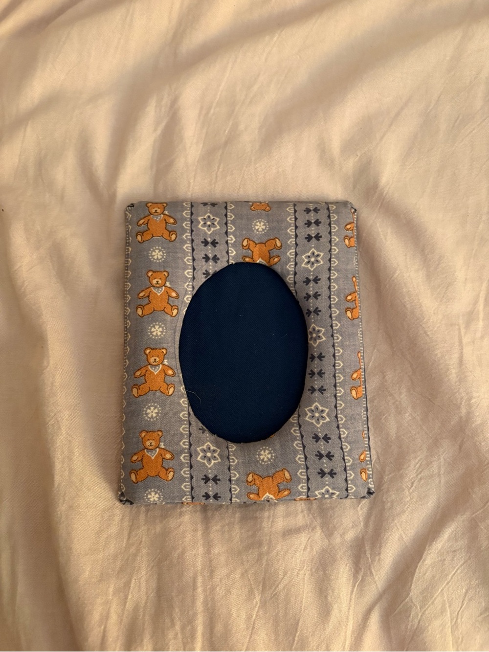 Handmade Teddy Bear Blue Fabric Picture Frame